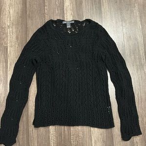 Saks Fifth Avenue Brand Black Crochet Long Sleeve Top